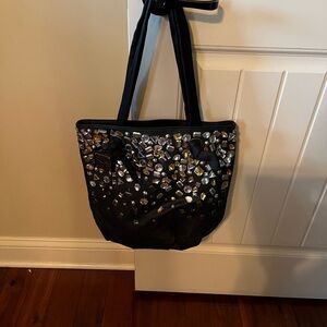 Vera Wang Black Tote with Multi-Faceted Gem Accents